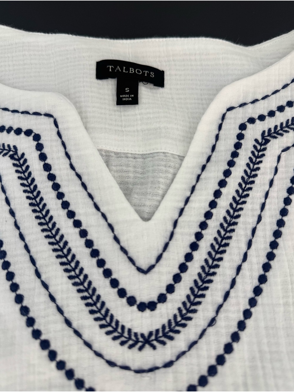 Talbots Women White Tunic Swim Cover-Up with Navy Embroidered V-Neck Size Small - Picture 7 of 11